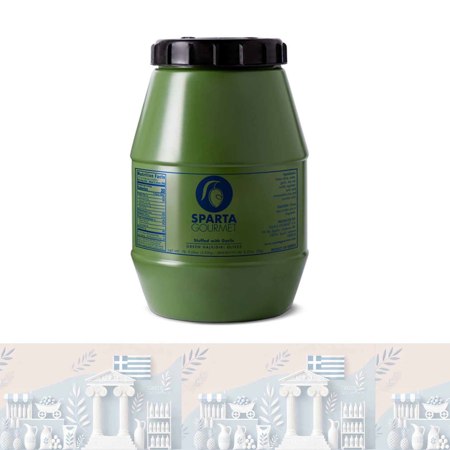 Sparta Gourmet Grüne Oliven, gefüllt mit Knoblauch 🧄 | Herzhaft & Aromatisch (2 kg)